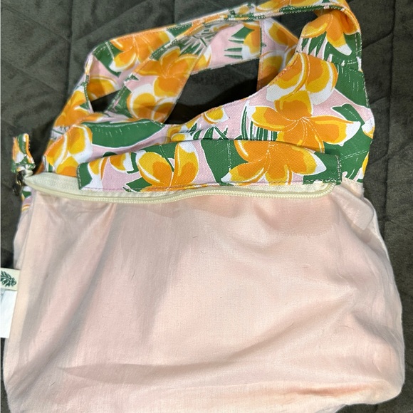 Kahiko Small Classy Floral Print Handbag Tote Orange Green White Zipper Closure - Picture 11 of 16